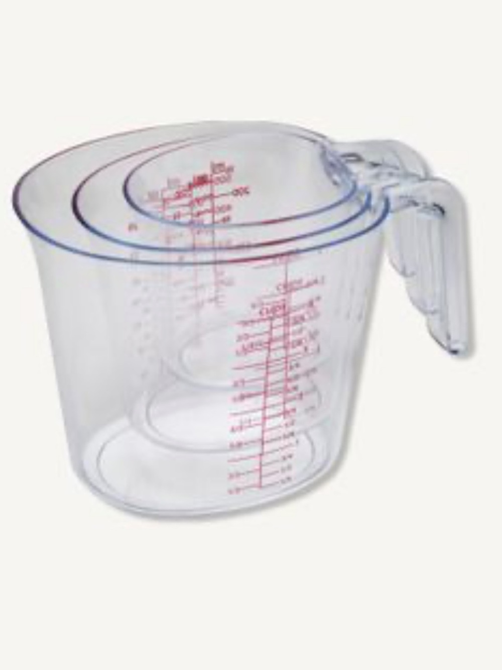 Clear Plastic Nesting Measuring Cups with Red Markings